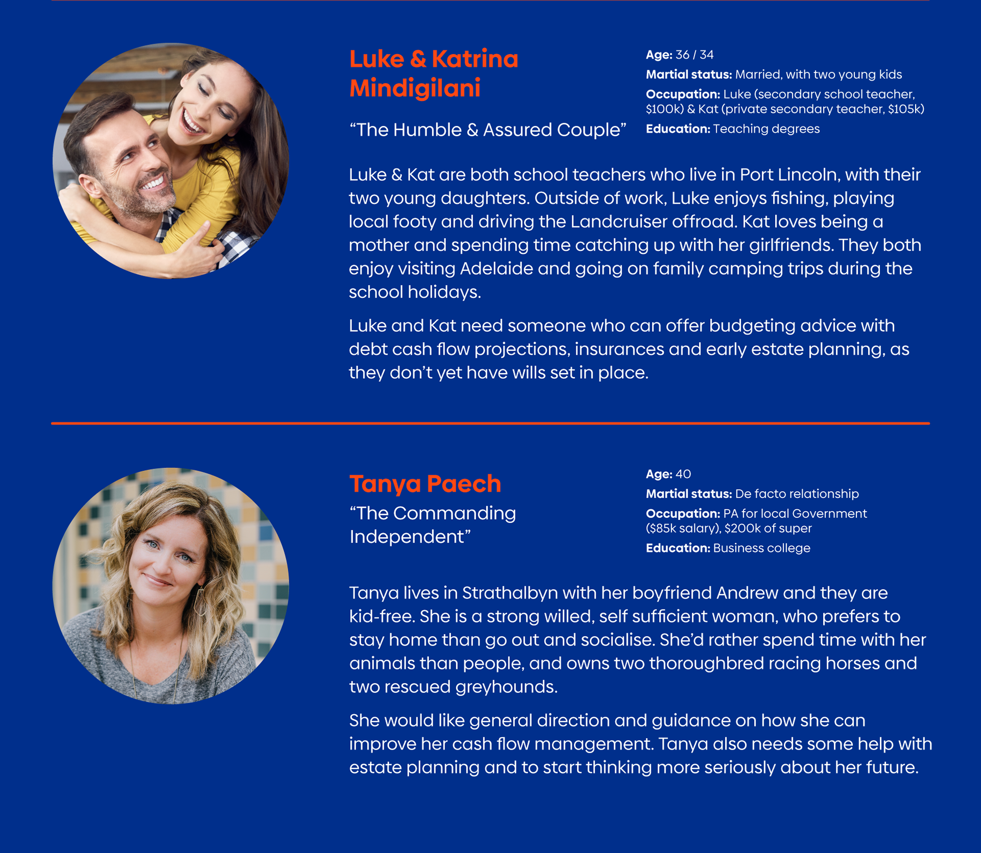 Encounter Group Audience Personas: Luke & Katrina and Tanya Paech